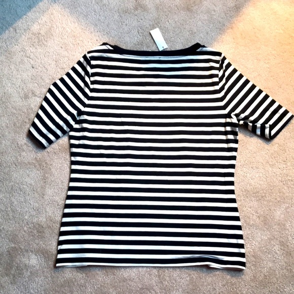 NWT Talbots black & cream striped petite tee with ribbon tie. Sz MP - Picture 3 of 4